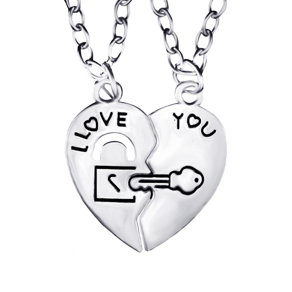 I Love You Heart Lock Key Couple Pendant Necklace Lovers Jewelry Sweet Gift